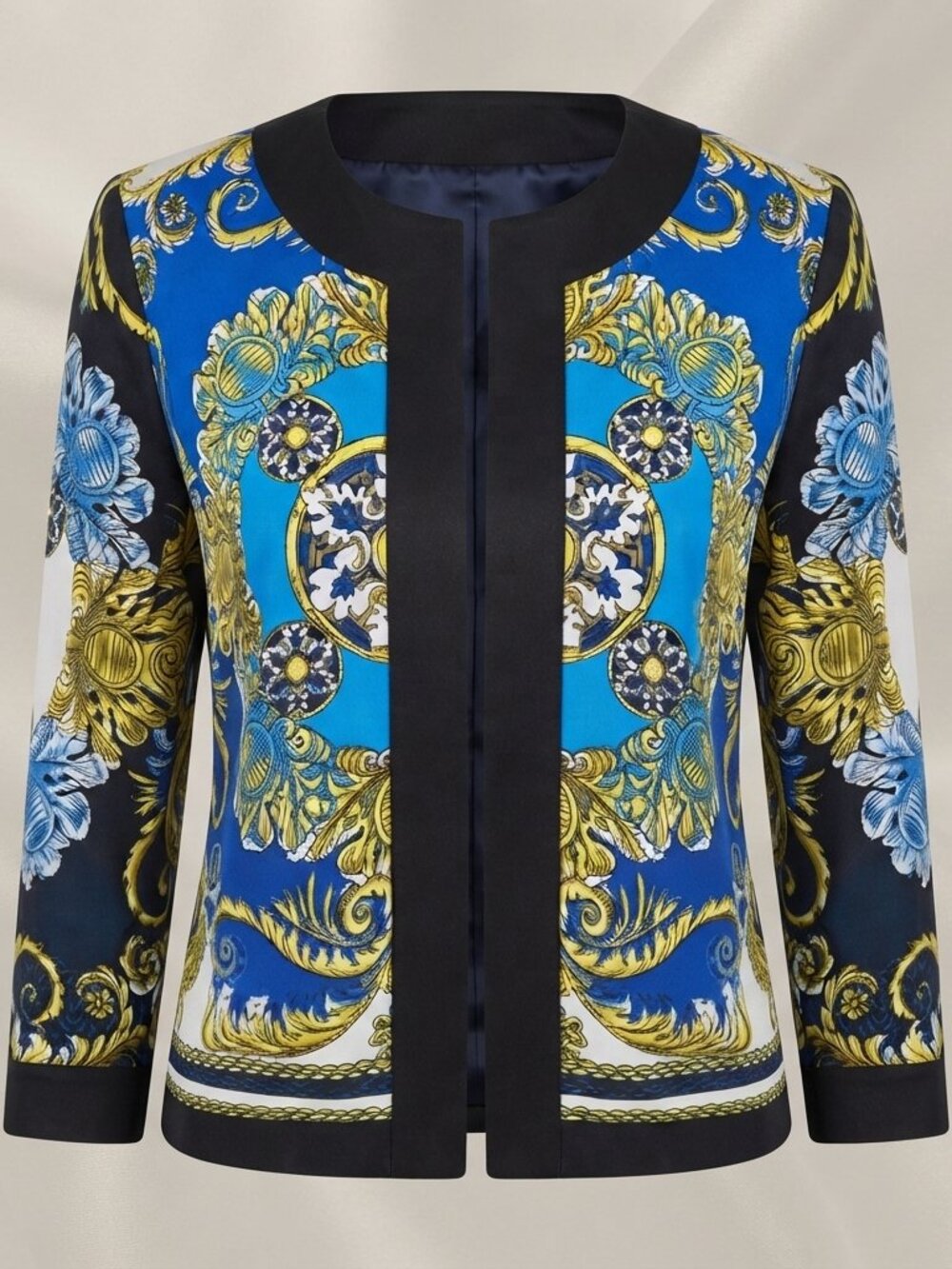 Boston Proper Blue Gold Baroque Butterfly Print Jacket Blazer Sz 10 - Picture 4 of 12